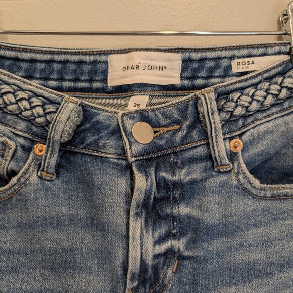 Dear John Jeans Flare Braided Waist Low Cut Western Rock Unique - Size 25 - Picture 5 of 8